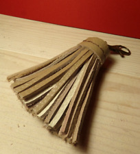 BIJOU DE SAC / PORTE-CLE BRELOQUE POMPON FRANGES - BEIGE / BLANC - CUIR