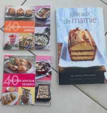 lot de 3 livres de cuisine, gâteaux de mamie et 2 de recettes minceur TBE