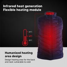 (S) Gilet Chauffant électrique Smart USB Chauffage Veste 2 Zone De Chauffag