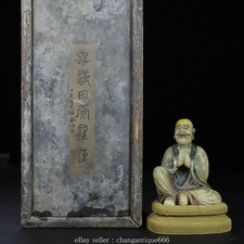 4.1" Bouddhisme Shoushan Pierre sculptée Sit Arhat Dharma Statue de Bouddha