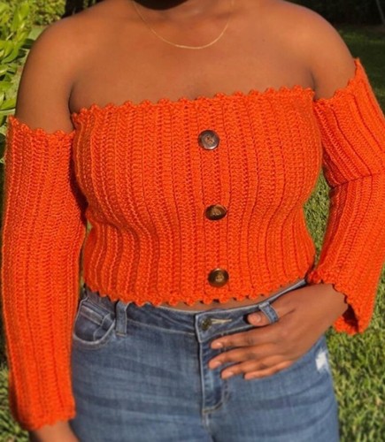 Crochet long sleeve ribbed top - ribbed,