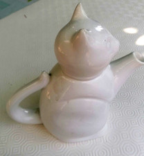 Cafetière theiere  porcelaine blanche chat