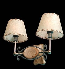 Applique En Bois Fer Forgé Et Laiton À 2 Lumières Coll. BGA 1071 Rustique