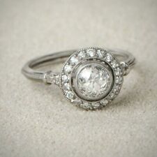 Bague de fiançailles art déco en or blanc 14 carats et diamants ronds Moissan...