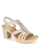 Sandale à talon 5cm beige imitation cuir à enfiler brides élastiques 41 RIEKER