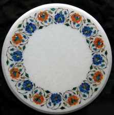 15 " Rond Marbre Coin Table Demi Précieux Pierres Handmade Incrustation Travail