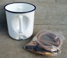 D4- Ancien broc à lavement Médical Émaillé blanc Vintage déco cuisine