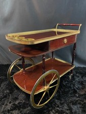 Servante roulante, bar chariot, bar rolling en bois vernis acajou et laiton 1970