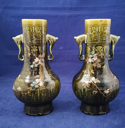 Paire vases faïence - vases, en