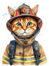 Photo A4 Chat pompier casque