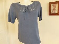 PULL BLEU LAVANDE DAMART ENCOLURE ARRONDI FACON MOTIFS AJOURES  T .42 / 44