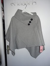 Poncho Cape Veste sans manches Grise Chaude lainé Vintage neuve