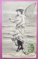 CARTE POSTALE ANCIENNE,FANTAISIE,PLAGE,FEMME À L'ÉPUISETTE,HONGRIE