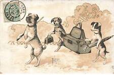 CHIEN AG#MK079 TROIS CHIENS HUMANISES CANNE PARAPLUIE SAC A MAIN ET GROSSE VAL