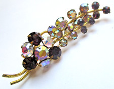 Ancienne superbe broche couleur or cristaux diamant améthyste bijou vintage 294