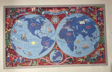 Affiche Ancienne 1952 Planisphère Air France Perceval 382/P/7-52 Lucien Boucher