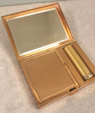 POUDRIER CORONA en Metal DORE Pour MAQUILLAGE Makeup Miroir Poche Lipstick D27