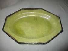 PLAT ANCIEN  EN TERRE CUITE OCTOGONAL VERT/JAUNE-SUD MIDI PROVENCE VALLAURIS -BE