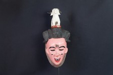 Masque Gouro en bois peint art africain à coiffe de bélier sculpté