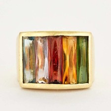 STERN - Bague pont or jaune, pierres fines de couleur