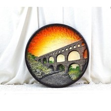 Large VTG 3 Dimensional Pottery Wall Plate Charger Gard Roman Bridge Kitsch
