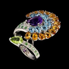 925 Bague en Argent Poire Améthyste 10x7mm Topaze Tsavorite Gemme Taille