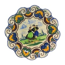 ANCIEN GRAND PLAT FAÏENCE DESVRES DECOR BRETON GABRIEL FOURMAINTRAUX LE GARREC 