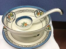 Art Deco NORITAKE FINE CHINA MAYO /SAUCE CONDIMENT PLATE BOWL SPOON Blue Luster 