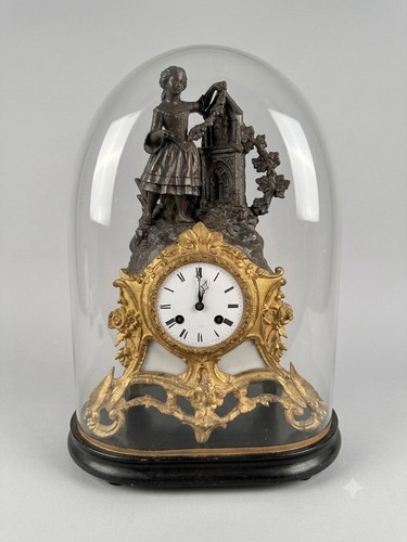 Pendule ancienne sous globe - , en
