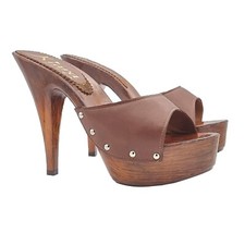 Mules Cuir Marron Avec Talon