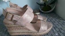 SANDALES NU PIEDS CONFORTABLES COMPENSES PLATEFORMES ROSE NUDE STRASS GOLD T. 38