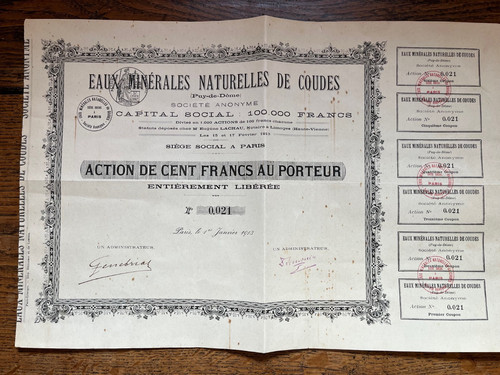 Rare action titre 1913 des - rare,
