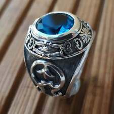 Bague Chevalière Symbole Indien USA en Argent Massif Sterling 925 avec Topaze 