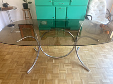 Table à manger vintage en verre et acier années 70