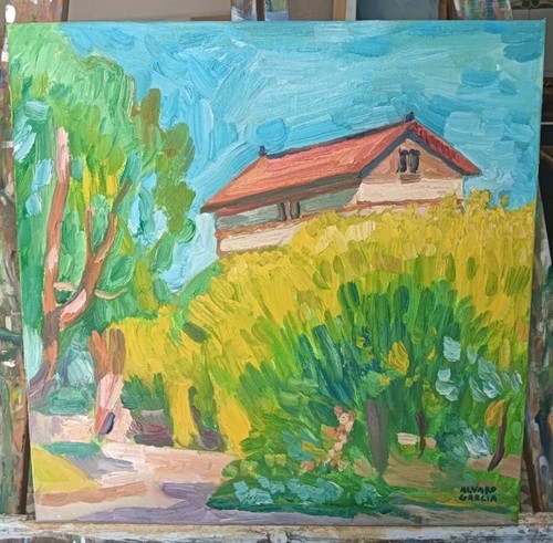 Tableau huile paysage ville - tableau,