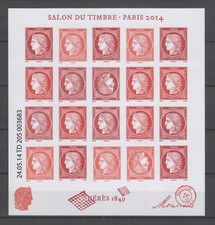 FEUILLET FRANCE N° F4871 SALON DU TIMBRE 2014, TIMBRES CÉRÈS 1849 NON DENTELÉS