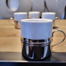 4 tasses à café en Céramique blanche et support en Métal Argenté