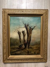 Beau Tableau HST Vue arbres signé DUBOIS (Louis DUBOIS (1830-1880) ?)