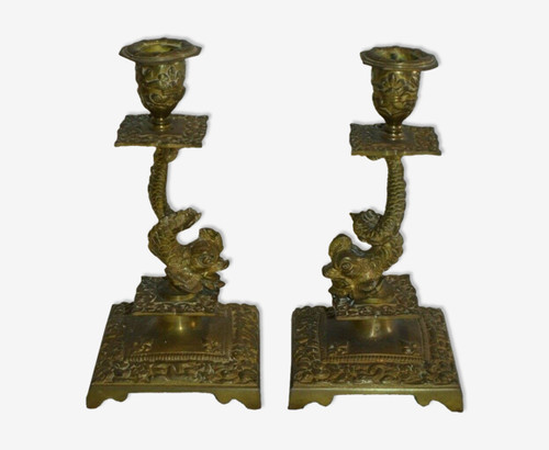 Bougeoirs bronze avec - bougeoirs,