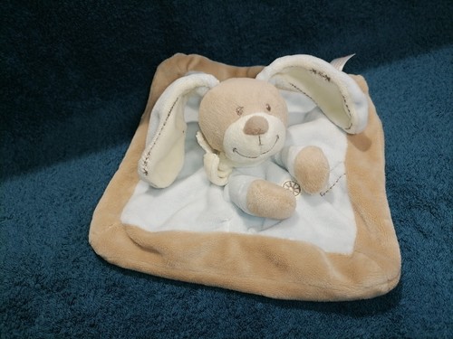 Doudou plat lapin beige bleu - lapin,