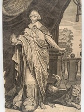 GRAVURE ARMAND JEAN DU PLESSIS DE RICHELIEU CARDINAL RICHELIEU LION AIGLE W229