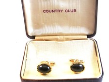 Vintage Country Club Gold Tone & Faux Fire Opal Cufflinks MIB