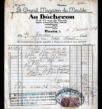 PARIS (IV°) GRAND MAGASIN de MEUBLES d'ART & GLACERIE "AU BUCHERON" Facture 1936