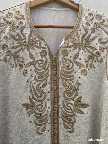 Caftan marocain couleur crème - caftan,