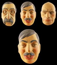 3 MASQUES LAVAL BLUM MUSSOLINI 1938   / jouet jeu ancien