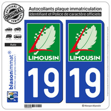 2 Stickers autocollant plaque immatriculation : 19 Limousin LogoType