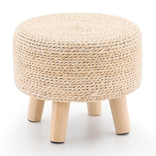 Natural seagrass round ottoman - natural,