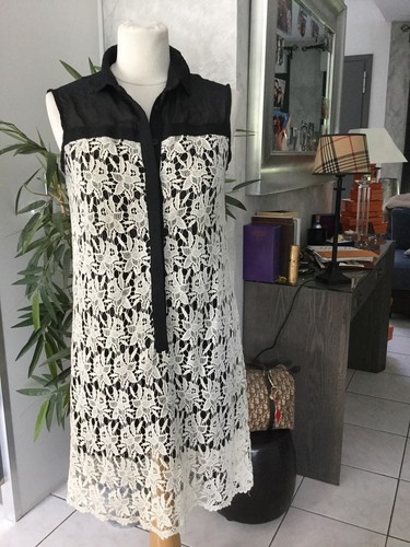 Robe noire dentelle ecru