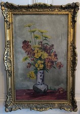 J. DELINGE  1910 Huile sur toile signée  Nature morte florale joli cadre rococo