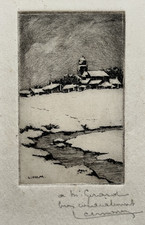Paysage Neige LOUIS CHARLES MORIN Gravure EAU FORTE Angers Edmond Girard XX°